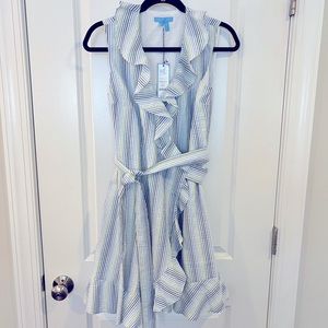 NWT Draper James Seersucker Ruffle Wrap Dress, Size 2, Multi Color Summer Stripe